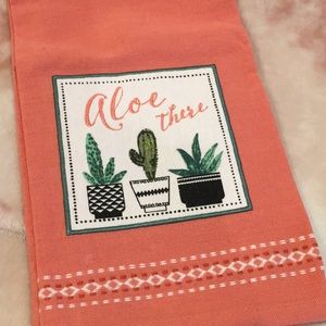 Aloe There Designer Embroidered Kitchen Towel NWT Coral Cotton India 18”X28”